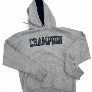 Men’s Grey Champion hoodie with embroidered spell out logo hoodie #CHAMPION